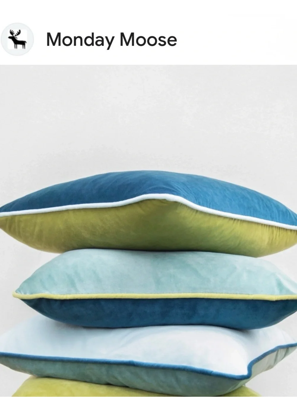 Monday Moose Color Block Blue and Green Velvet Throw Pillow Covers -Set of 3